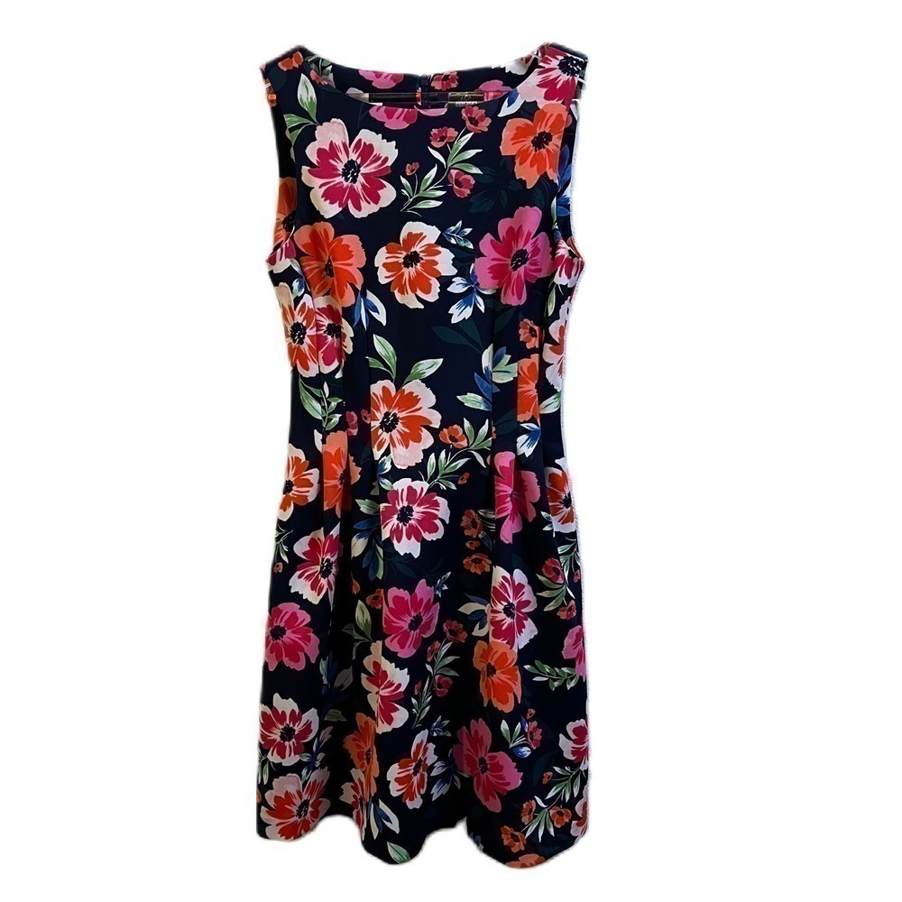 Vince Camuto Floral Sleeveless Scuba Fit and Flare Dress Navy Size 4